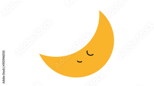 A smiling yellow crescent moon with closed eyes, set against a clean white background