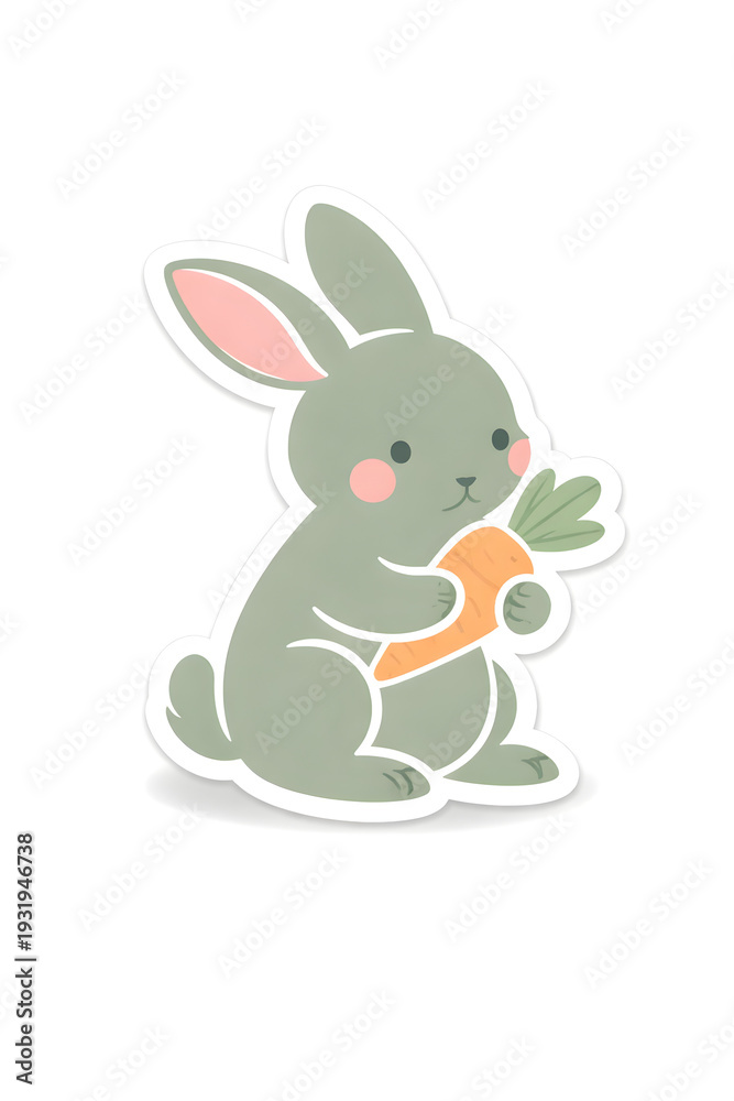 Obraz premium Adorable Kawaii Bunny Holding a Carrot Illustration
