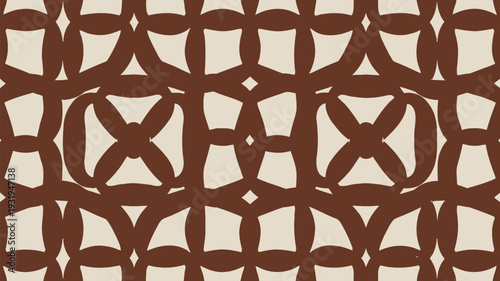 Brown and beige abstract geometric pattern with interconnected shapes
