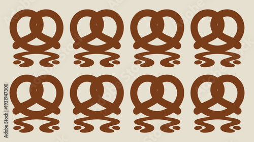 Brown pretzels arranged in a seamless pattern on beige background