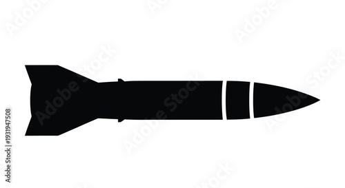 Black silhouette of a missile or rocket side view on a white background