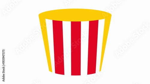 A simplified, cartoonish illustration featuring a striped red and white container with a yellow rim
