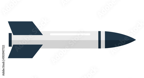 Stylized illustration of a missile with a dark nose and silver body