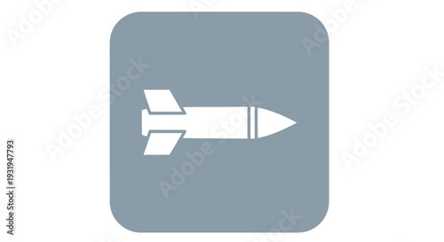 Simple white missile icon displayed on a rounded light blue rectangular background