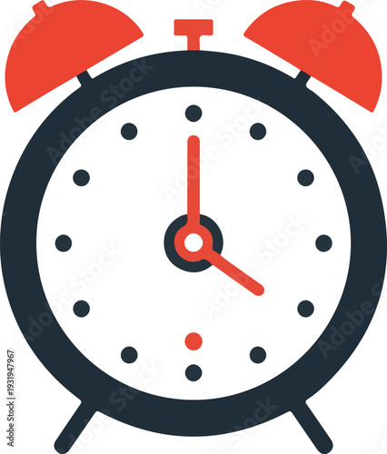 Red vintage alarm clock ringing loudly, hand-drawn illustration symbolizing time,