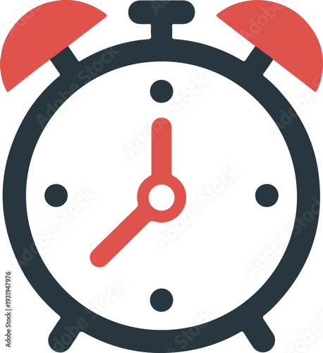 Alarm clock with a classic design, red second hand, and two bells on top, symbolizing time