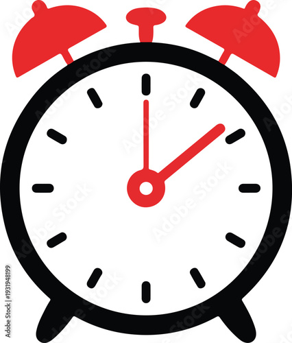 Red retro alarm clock isolated on a white background representing time, urgency, and deadlines