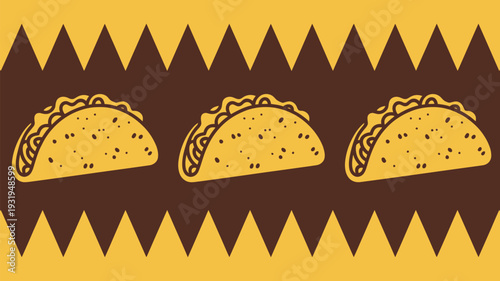 Three delicious tacos on vibrant Mexican inspired background