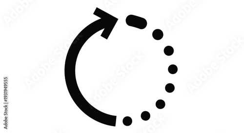 Black circular arrow with dotted line representing refresh or looping process