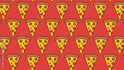 Vibrant pepperoni pizza slices on red background for food designs