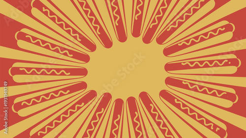 Vibrant hot dog burst pattern for food branding and advertising
