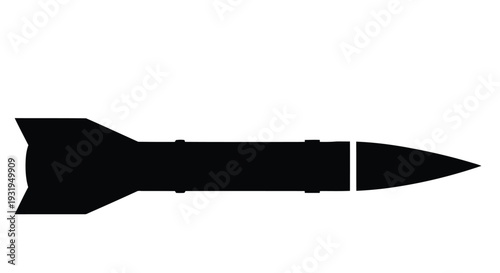 Simple black silhouette of a missile or rocket pointing to the right