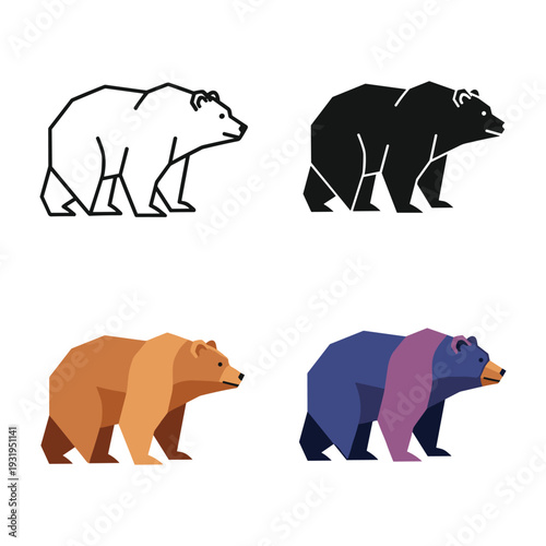 Four distinct illustrations of bears showcasing different species and color variations