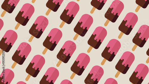 Colorful pink and brown ice cream pattern on cream background