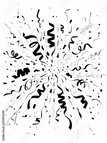 Black streamers and confetti exploding outwards celebration party