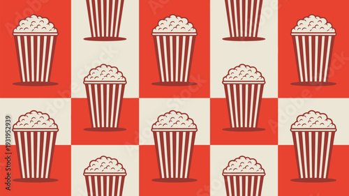 Vibrant red and white popcorn bucket pattern for cinema or snack themes