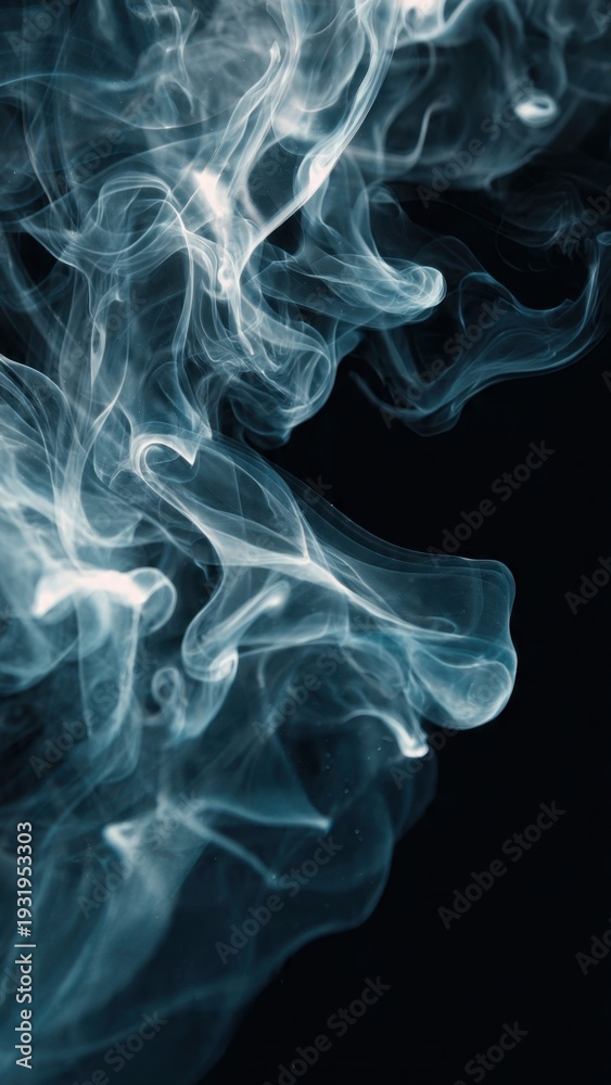 Fototapeta premium Abstract Swirling Blue Smoke Flowing on Dark Background