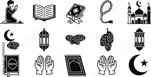 Ramadan icons and symbols for cultural and religious designs