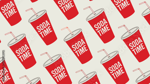 Vibrant red soda cups with straws on cream background