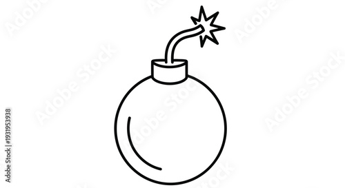 Simple black and white line drawing of a cartoon bomb with a burning fuse