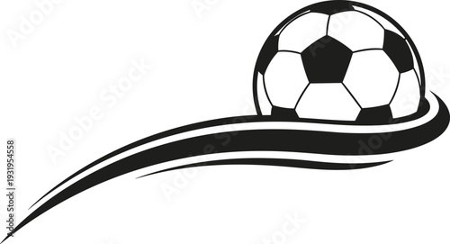 Black and White Soccer Ball Vector Illustration with Dynamic Speed Swoosh Motion Lines for Football Sports Competition Team Logo Branding and Athletic Tournament Design