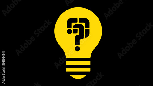 A yellow lightbulb with a question mark graphic on a black background. Represents idea generation