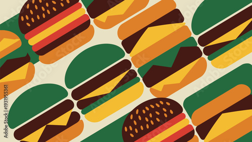 Vibrant cheeseburgers in a mouthwatering pattern for food advertising