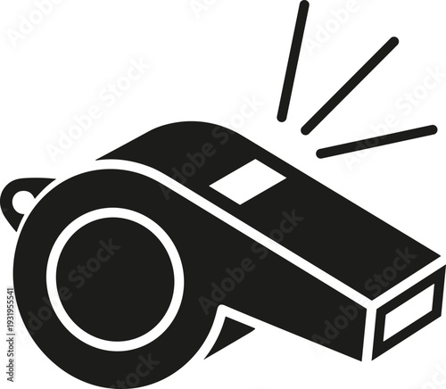 Black and White Whistle Icon Vector Illustration for Sports Coaching Referee Authority Equipment Signal Alert Attention Sound and Game Official Competition Flat Design
