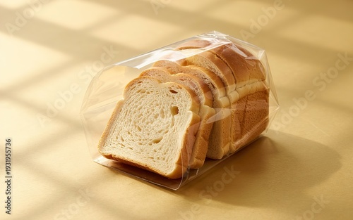 Fresh shokupan Japanese milk bread slices displayed in clear plastic packaging
