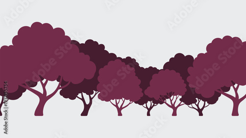 Row of purple trees on white background