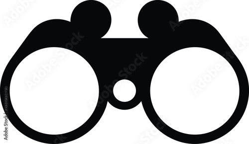 Black binoculars vector icon featuring a minimalist silhouette design for vision discovery search and exploration concepts in business marketing travel and observation graphic projects.