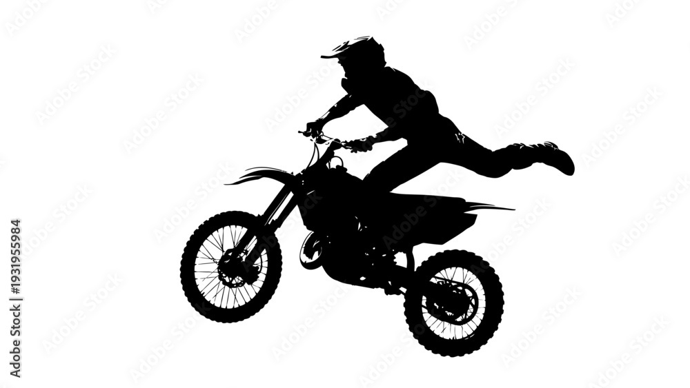 Obraz premium Silhouette of Motocross Rider Performing a Jump Trick on a Dirt Bike