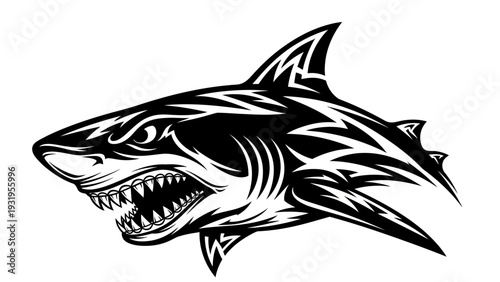 Tribal Shark Tattoo Design - Aggressive Predator with Sharp Teeth