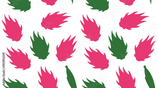 Vibrant pink and green floral pattern on white background