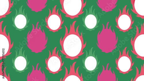 Vibrant pink and green abstract pattern with fiery circular designs