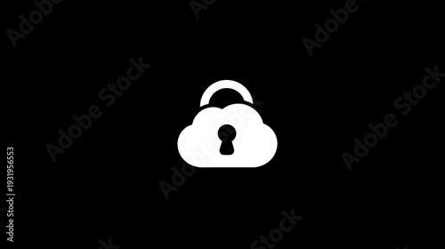 A white cloud-shaped padlock, set against a stark black background, symbolizing data security