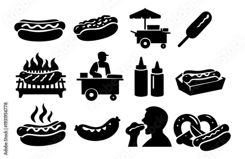 Hot Dog and Street Food Silhouettes Set – Fast Food Vendor Icons Collection