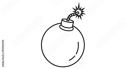 Simple black and white line drawing of a cartoon bomb with a lit fuse