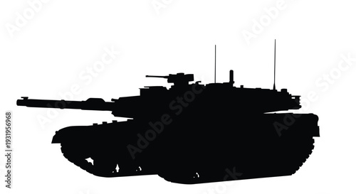 Silhouette of a modern battle tank against a plain white background