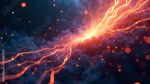 lightnings and thunder bold stike at summer storm. Generative ai.	
