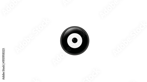 A glossy black and white circular graphic featuring a target or bullseye-like design on a white background