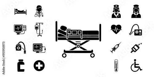 ICU Hospital Bed Adjustable Medical Icon