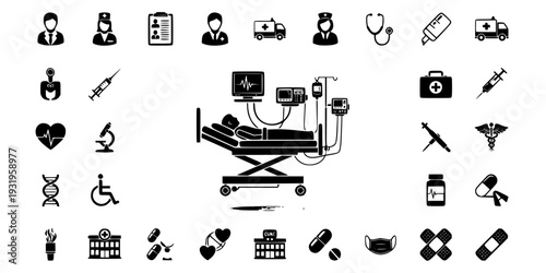 ICU Hospital Bed Adjustable Medical Icon
