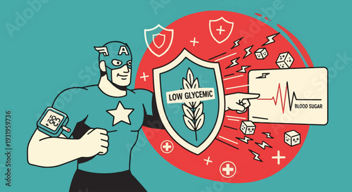 Superhero protecting against high blood sugar with low glycemic shield
