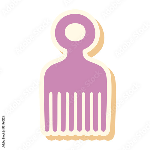 Purple Afro Pick Comb Sticker Flat Vector Illustration