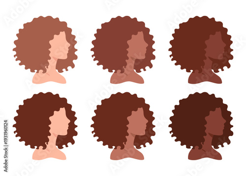 Diverse Women Profiles With Afro Hair Set Flat Vector Illustration