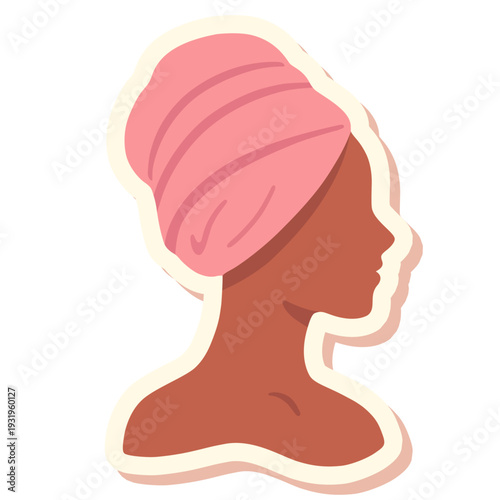 Black Woman Silhouette With Pink Turban Sticker Flat Vector Illustration