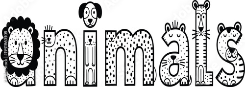 Animals illustration with cartoon characters