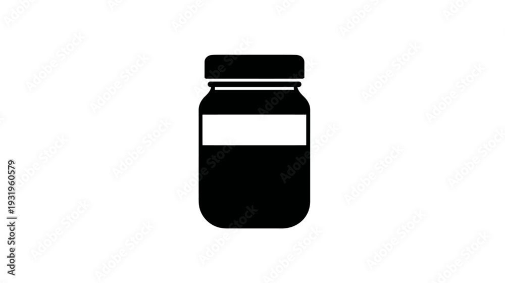 Fototapeta premium Black jar silhouette with a flat top lid and a white rectangle on its body