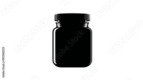 A monochrome illustration of a sealed glass bottle with a black screw top against white background